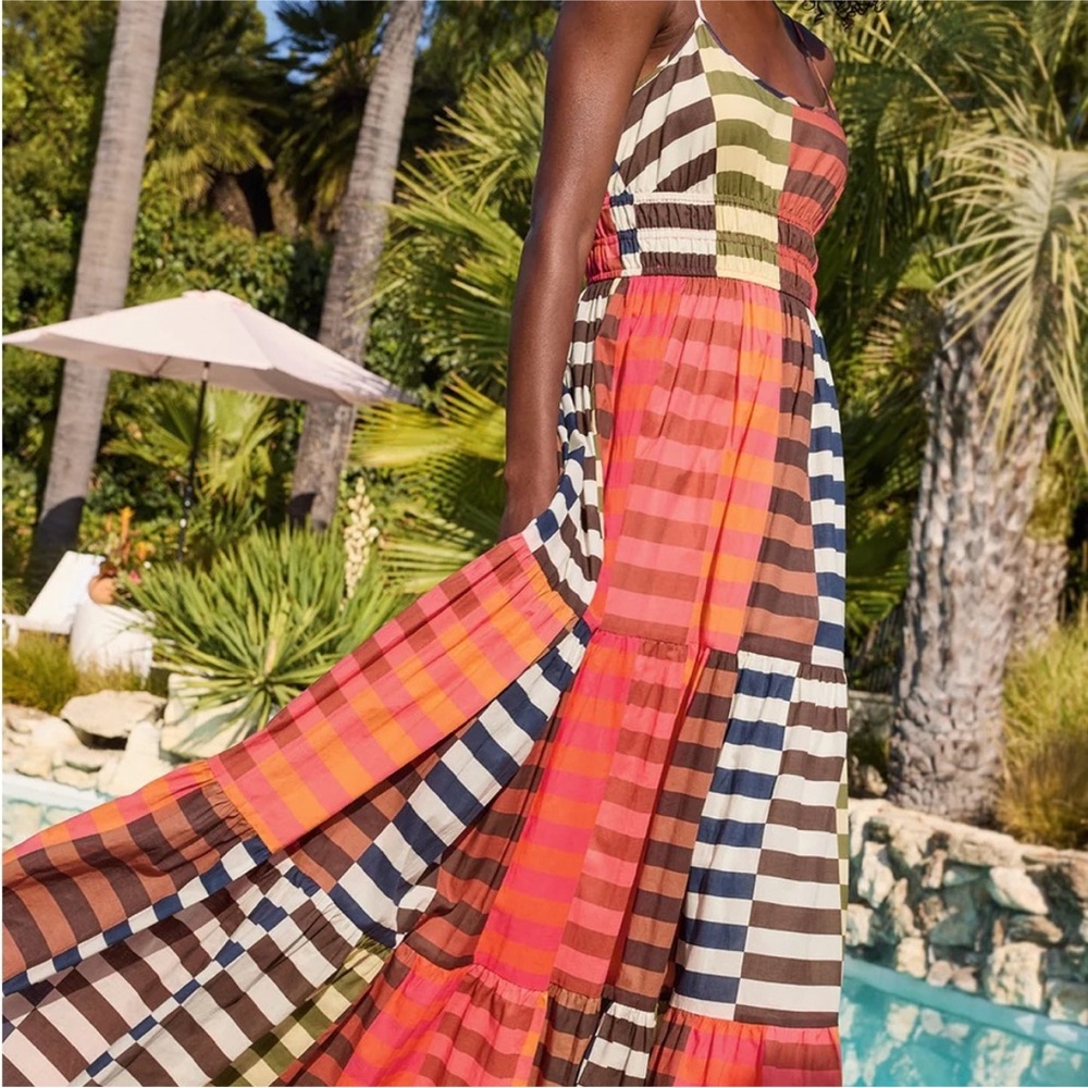 Hutch Silvana Tiered Maxi Dress Multicolor Stripe Boho Resort Vacation Size S - Picture 2 of 16